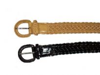 Ladies Belt with braided pattern and shiny texture.