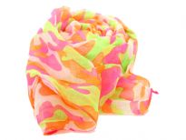 This army print polyester scarf in neon hot pink with shades of lime green & orange can be teamed up with a dress or shirt to suit any occasion in any kind of weather. Imported. Hand wash.