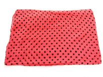 Small polka dots decorate this bright colored 100% polyester scarf which can be used all year around in number of possible ways.