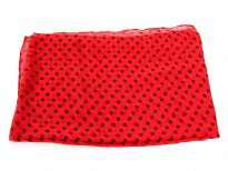 Small polka dots decorate this bright colored 100% polyester scarf which can be used all year around in number of possible ways. 