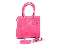 Ostrich embossed PVC Fashion Handbag. Top zipper closing. Back zipper pocket.Adjustable shoulder strap included.