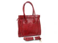 Ostrich embossed PVC fashion Handbag. Top zipper closing. Back zipper pocket, adjustable shoulder strap included.