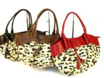 Designer Inspired Shoulder bag with top zipper closure and a double handle has an animal print pattern design and a single color band with tassel detail. Made of faux leather.