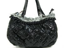 Snake print PU Fashion Handbag with faux fur trim on the top of the bag with zipper closure & double shoulder straps.