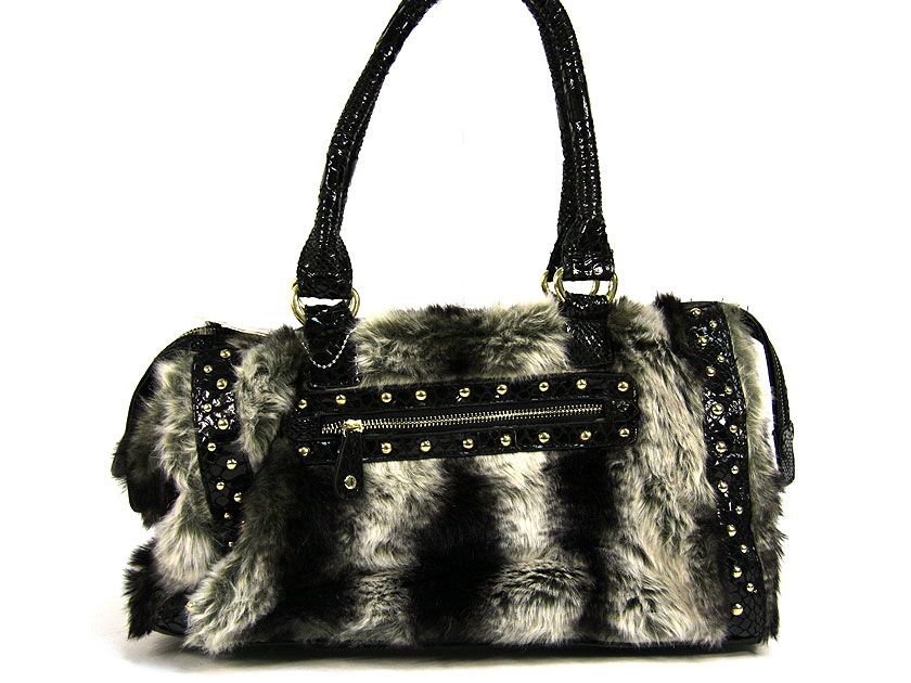 Wholesale Handbags #la55859-bk Faux Fur PU Fashion Handbag with Patent ...