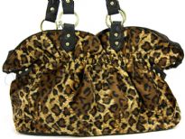 Animal Print Handbag in Velvet which is gathered close to the top of the bag. Spacious bag has double shoulder handle.