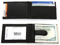 Carry your money in style. This is a man made leather money clip wallet featuring 4 credit card slots and one external ID window; flip open design. As this is genuine leather, please be aware that there will be some small creases and nicks in the leather but the wallet are all brand new.