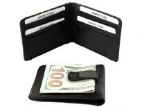 Carry your money in style. This is a leather mens wallet featuring 9 credit card slots, one ID window outside and money clip feature. As this is genuine leather, please be aware that there will be some small creases and nicks in the leather but the wallet are all brand new.