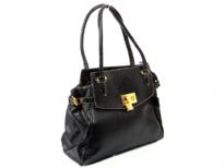 PVC Fashion Handbag with double handle, top zipper closing & center divider inside the bag. Metal lock detail in the front. 