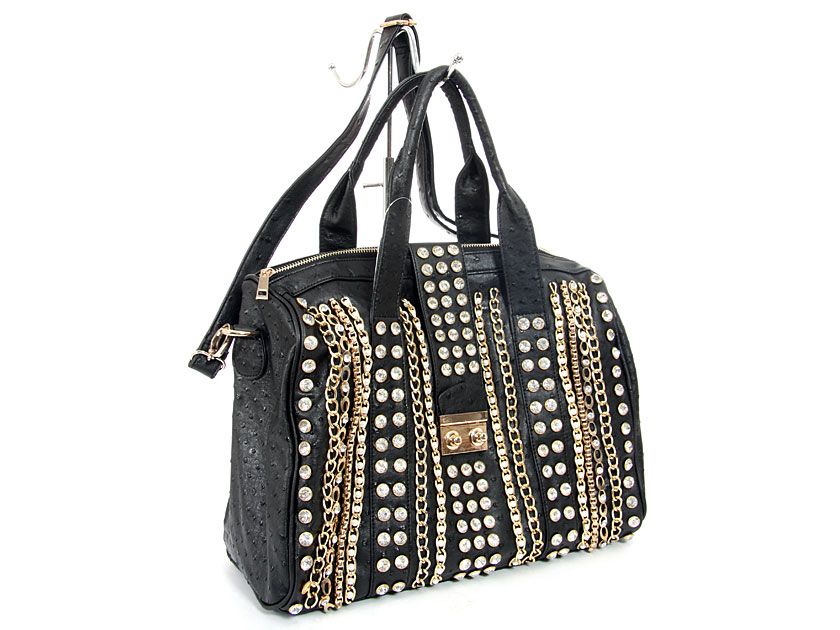 Wholesale Handbags ms103bk Rhinestones studded PVC Bag. Top zipper