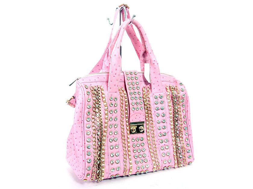 Wholesale Handbags ms103pk Rhinestones studded PVC Bag. Top zipper