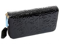 Genuine Leather (Exterior) flower embossed 2 zipper ladies wallet