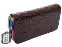 Genuine Leather(Exterior) flower embossed 2 zipper ladies wallet