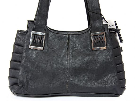 Wholesale Handbags #msq-00504-bk Faux Leather Fashion Handbag. Top zipper closing. Back outside ...