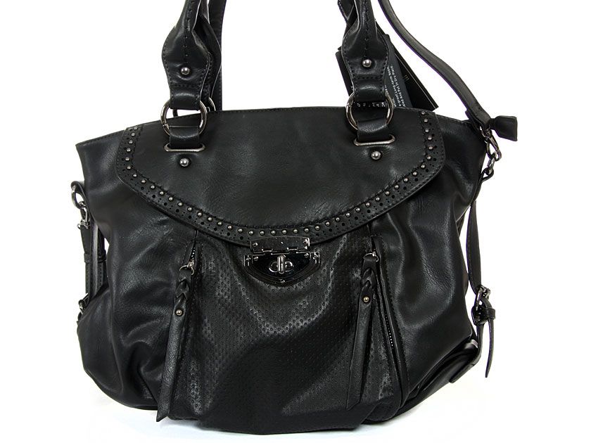Wholesale Handbags #msq-00713-bk Faux leather fashion handbag. Top zipper closing, center ...