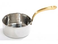 Hammered Stainless Steel Sauce Pan Dish with Brass Handle