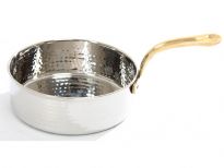Hammered Stainless Steel Sauce Pan Dish with Brass Handle.