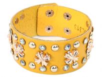 Genuine Leather Studded Wide Cuff Fashion Bracelet with button closure. Small buttons & cross shape studs makes this bracelet to be matched with any kind of outfit. 