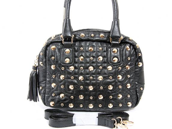 Wholesale Handbags #ss-3876-bk Faux Leather Metal Eyelets studded double handle bag. Top zipper ...