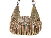 Rayon Fabric Sequin Handbag. Top zipper closing.