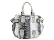 Crocodile embossed PVC double handle Handbag. Top zipper closing.