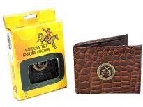 Carry your money in style. This is a crocodile embossed genuine leather Western Style bifold mens wallet. As this is genuine leather, please be aware that there will be some small creases and nicks in the leather but the wallet are all brand new. 
