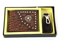 Carry your money in style. This is a genuine leather western style bi-fold men wallets with leather key ring. This is a gift box set. As this is genuine leather, please be aware that there will be some small creases and nicks in the leather but the wallet are all brand new. 