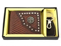 Carry your money in style. This is a genuine leather western style bi-fold men wallets with leather key ring. This is a gift box set. As this is genuine leather, please be aware that there will be some small creases and nicks in the leather but the wallet are all brand new. 