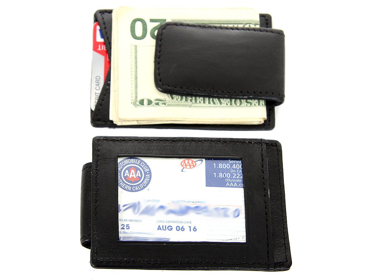 Leather Magnetic Money Clip Credit Card ID Holder Black Men&#39;s Wallet | eBay
