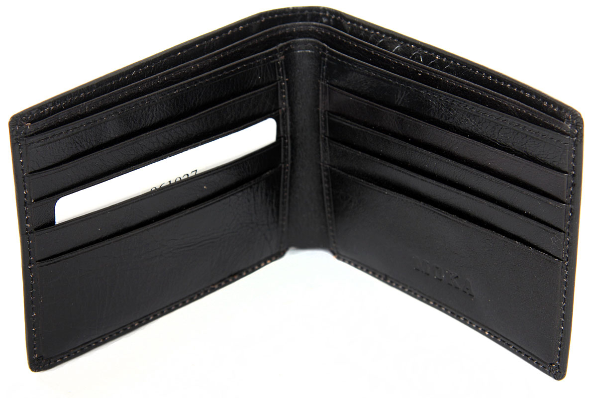 Leather Bi-fold Card Wallet - Black - EvenOdd