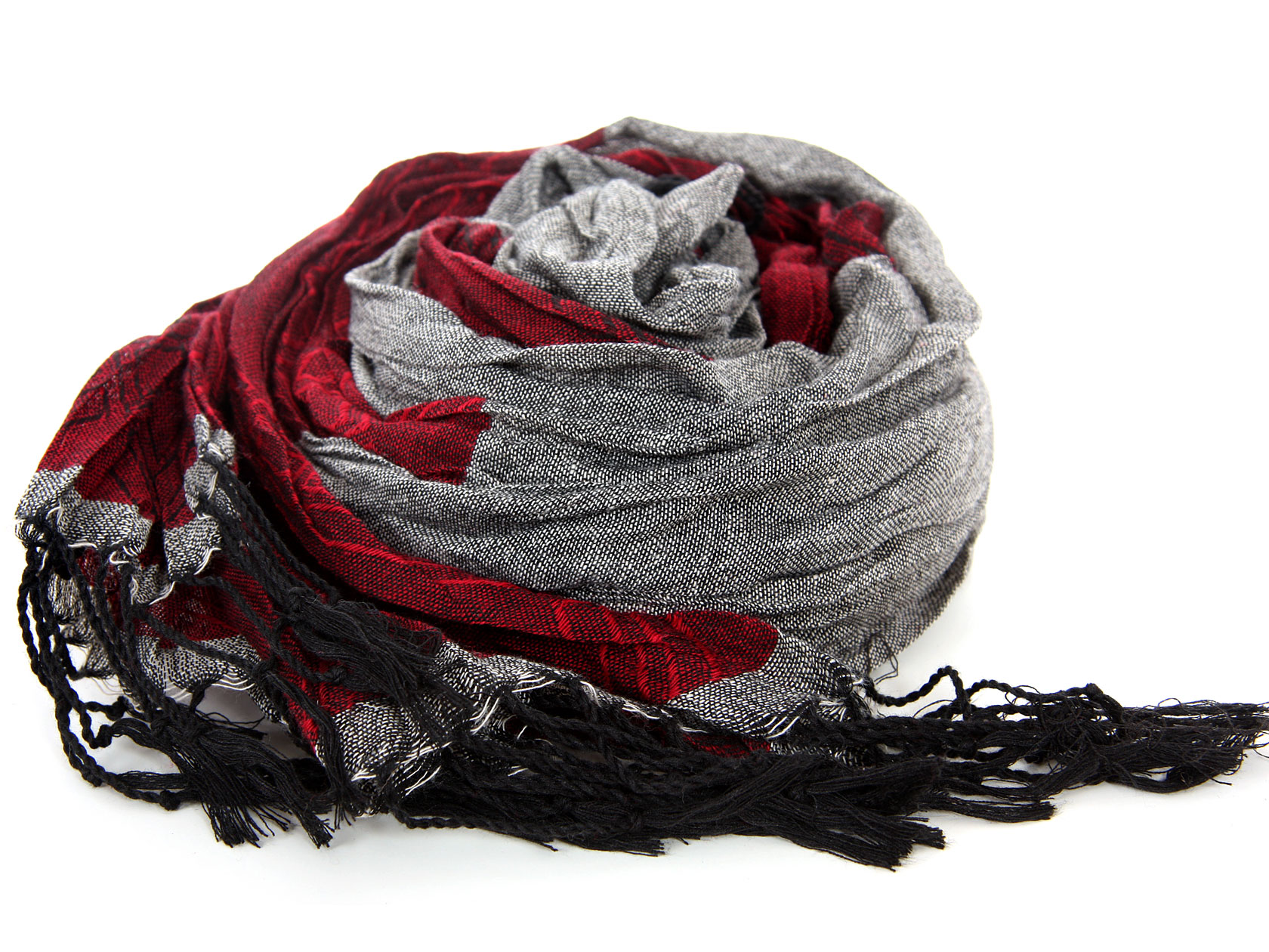 Women s Two Tone Patterned Polyester Scarf in Burgundy Grey 27 x 70 inches 909090 30 Fashion Scarves Wraps