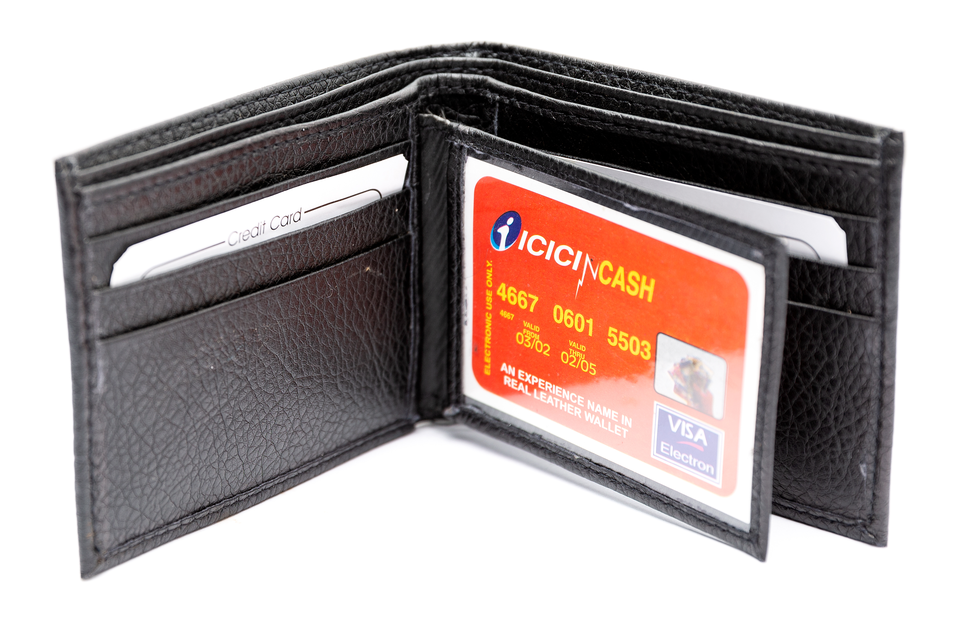 Men's Faux Leather 6 Credit Card Slot 2 ID in Black 3.25 x 4.5 inches #SW-2924 Leather Wallet