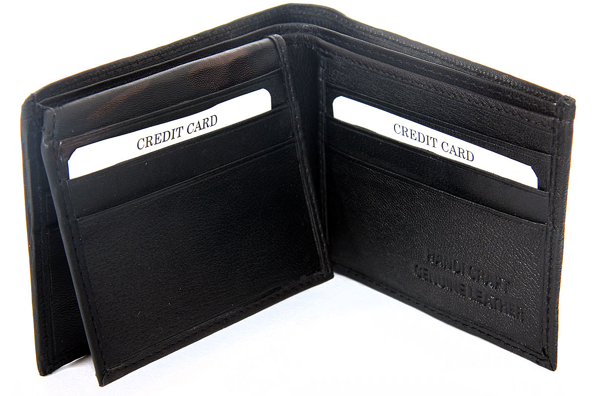 Men's Leather 9 Credit Card ID Window Bifold Double Bill in Black 4.5 x ...