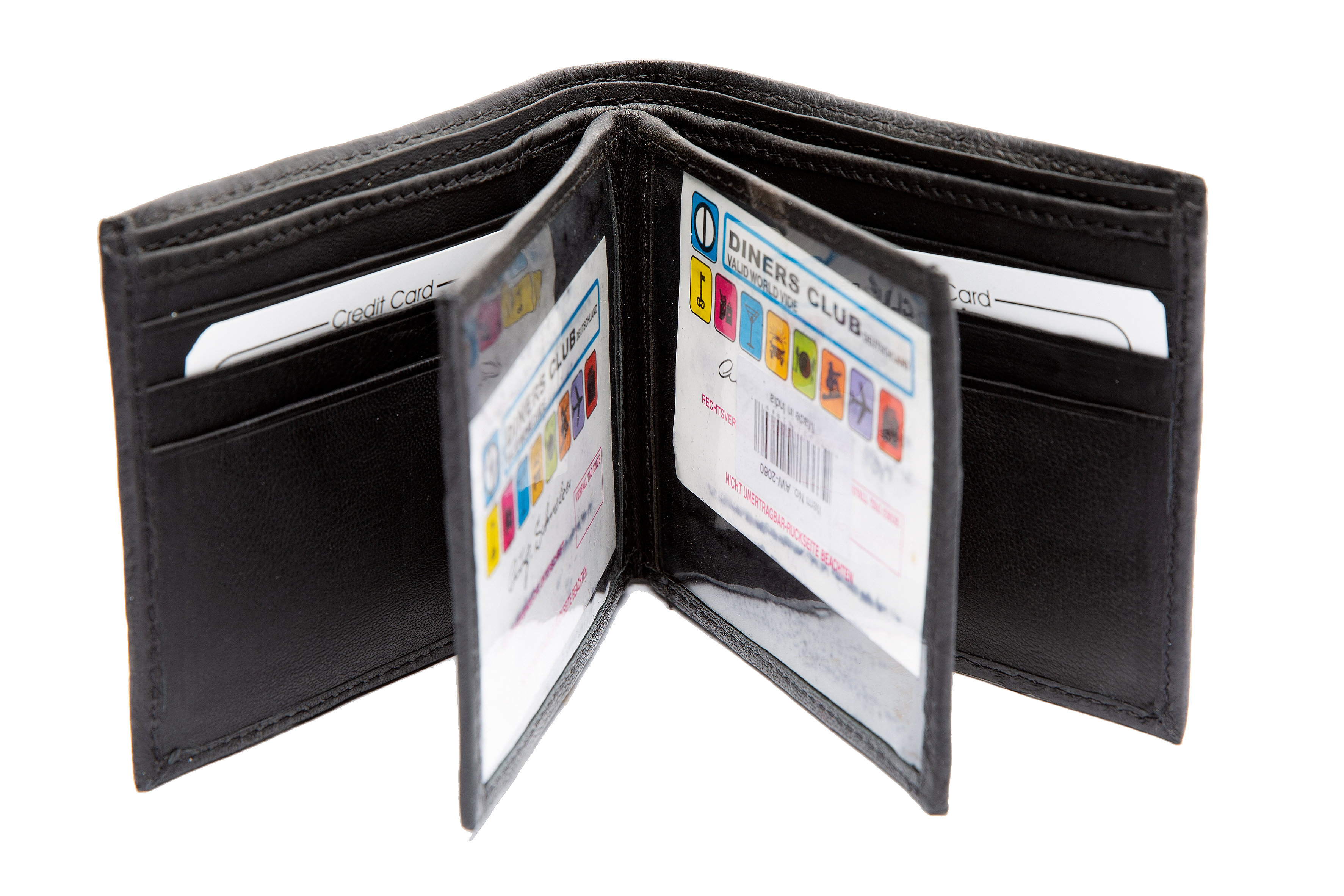 Genuine Leather Bi-Fold Wallet ID Window Black Credit 