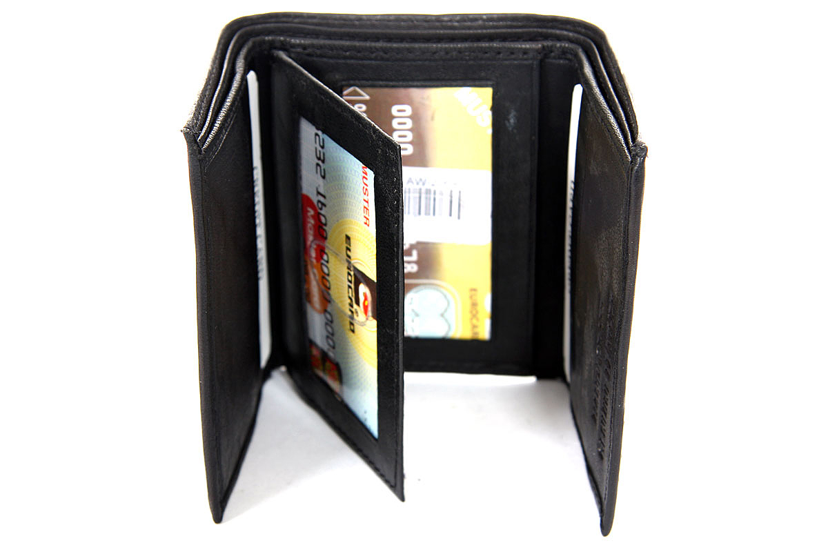 Men&#39;s Leather Trifold 6 Credit Card 3 ID Window Wallet in Black 3 x 4 inches #aw-2064 Leather Wallet