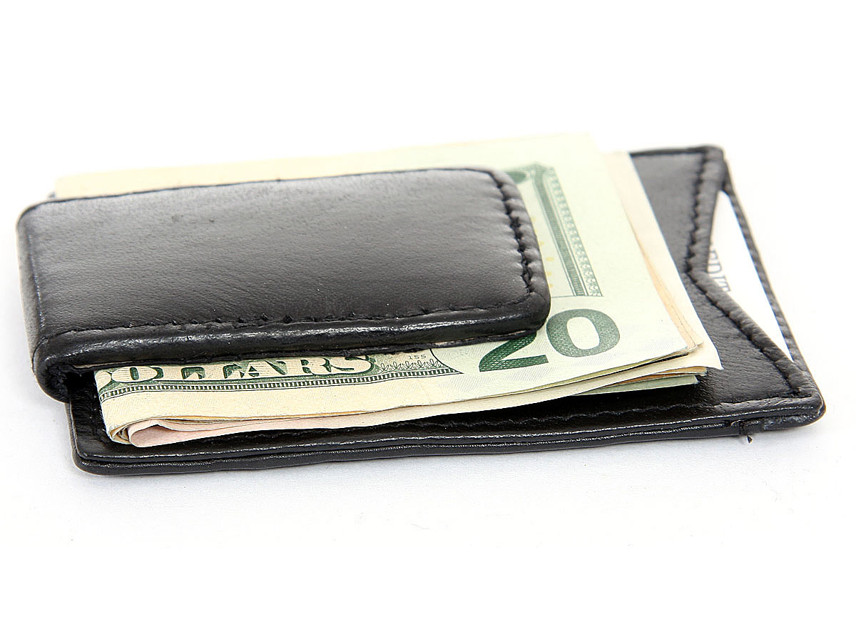 Leather Magnetic Money Clip Credit Card ID Holder Black Men&#39;s Wallet | eBay