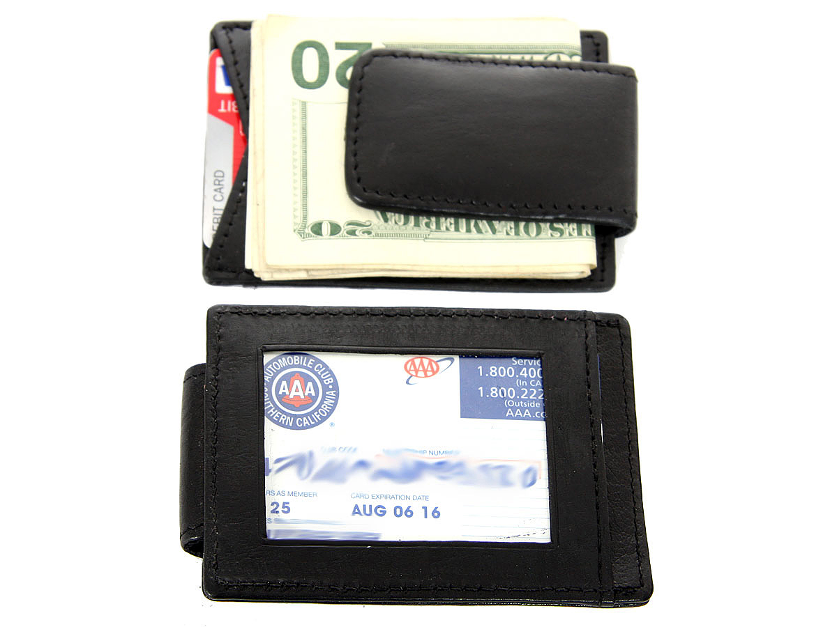 Men's Lot of 12 Leather Magnetic Money Clip Credit ID Holder Wholesale  Dozen in Black 4 x 2.75 inches #aw-2091-doz Leather Wallet