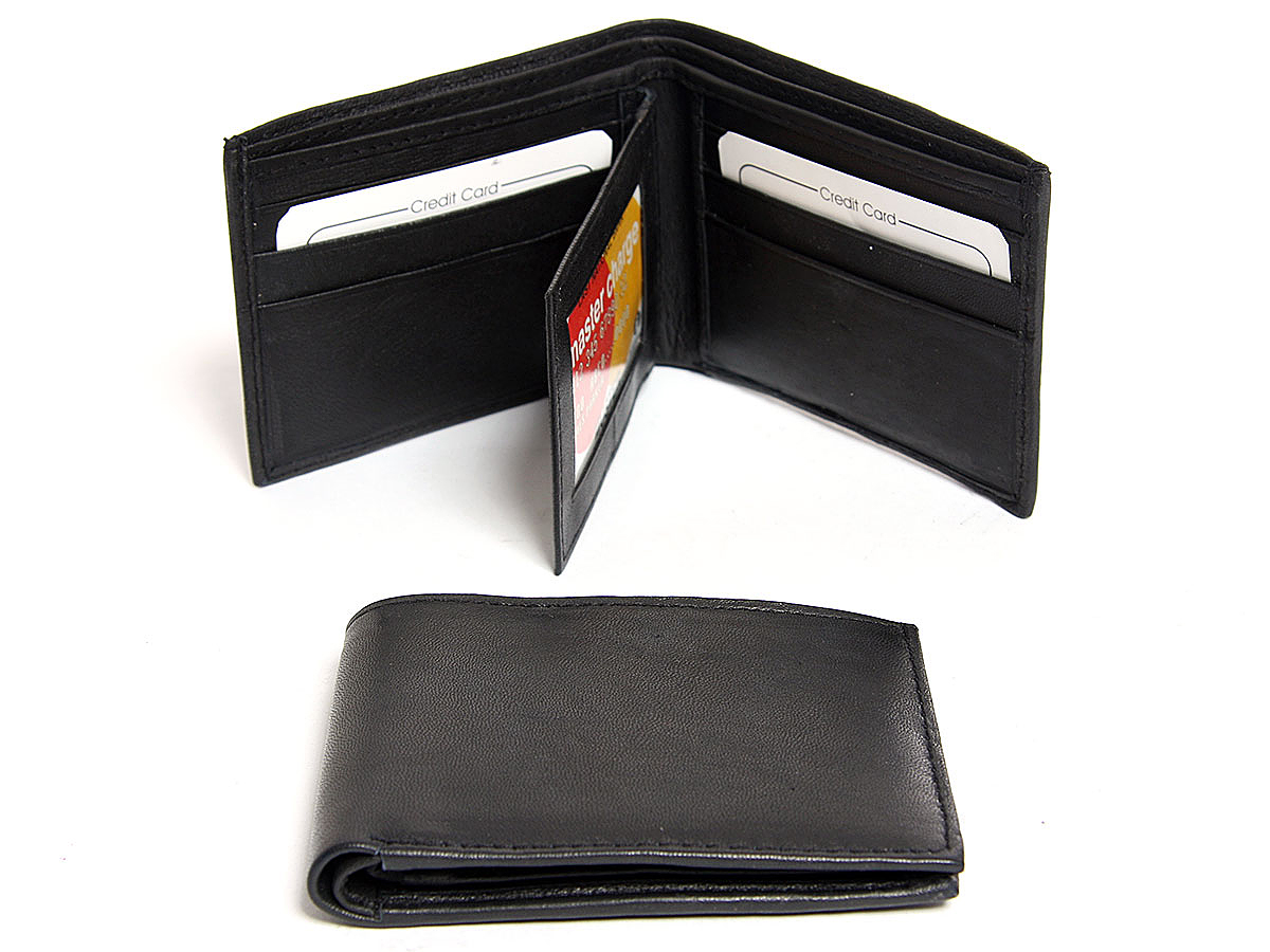 Men's Mens 2 Id Window 6 Credit Card BiFold Leather Wallet in Black 4. ...