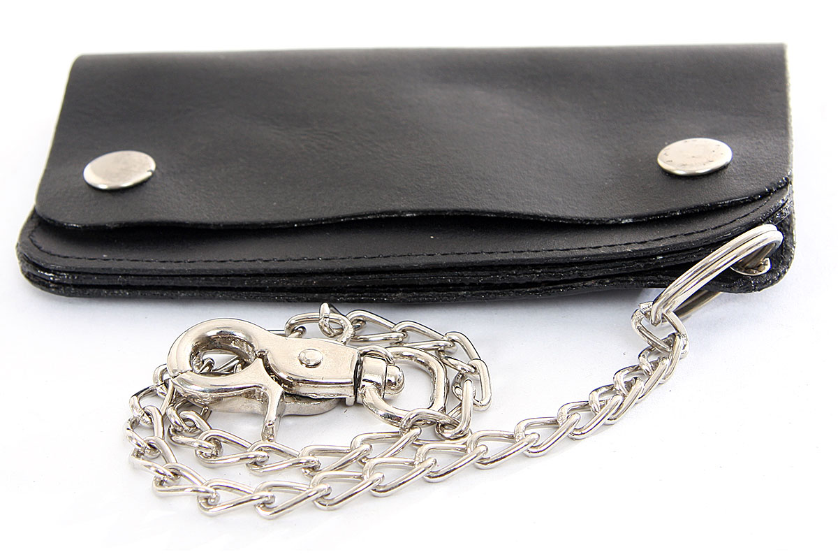 Biker Men's X-Skull Tri-Fold Motorcycle Chain Wallet, Genuine Leather  TC304-201 