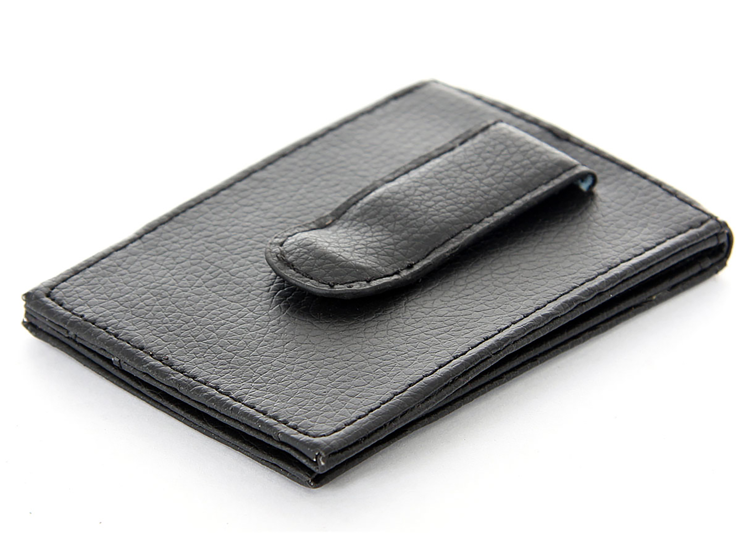 Leather Money Clip Slim Design Credit Card Id Holder Black Men's Wallet ...