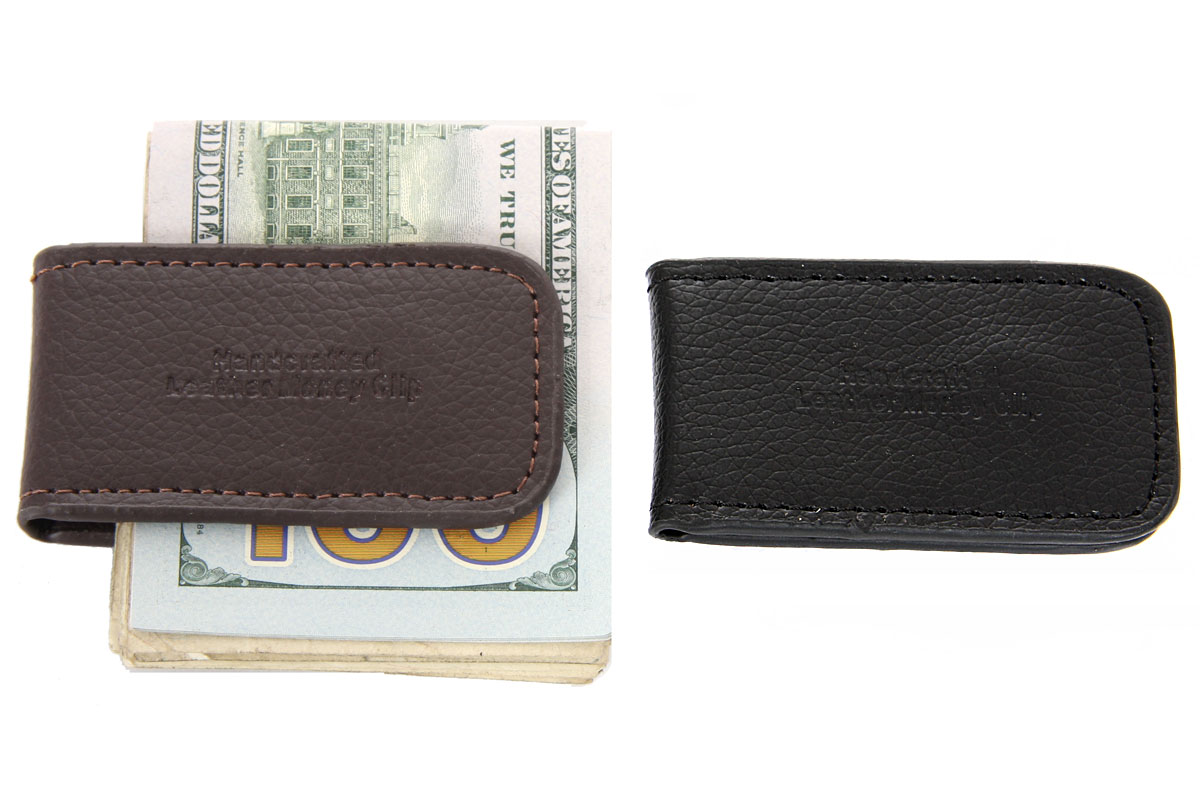 Men's Leather Strong Money Clip in Black 3 x 1.5 inches mc