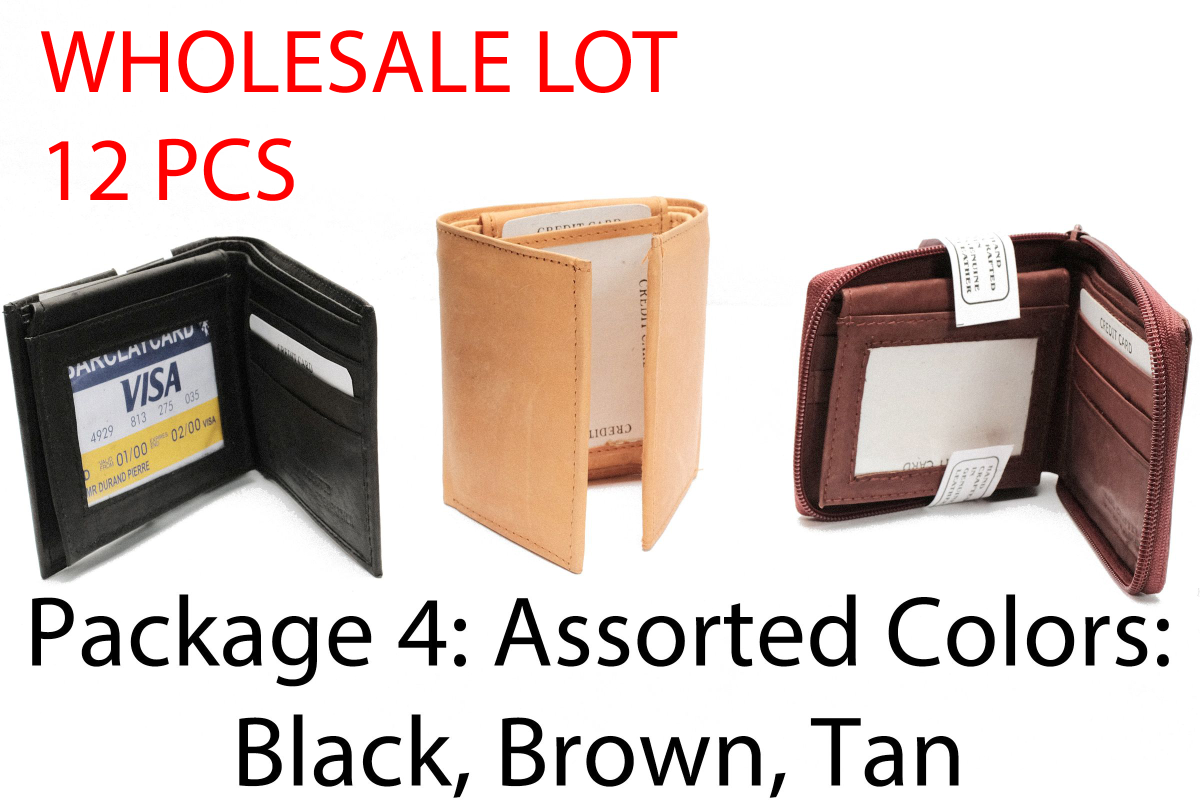Men's Wholesale lot of 12 Mens Bifold Trifold Leather Wallets in Pack 1  Assorted Black 4.5 x 3.5 inches #mw-21 Leather Wallet