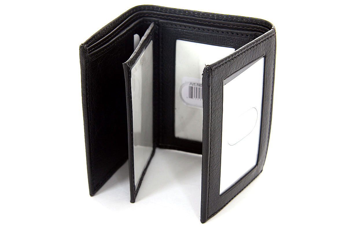 Men's Leather Double Bill Trifold 7 Credit Card 3 ID Window in Black 3.